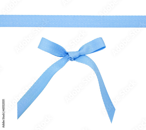 Blue slim ribbon with a bow isolated on white