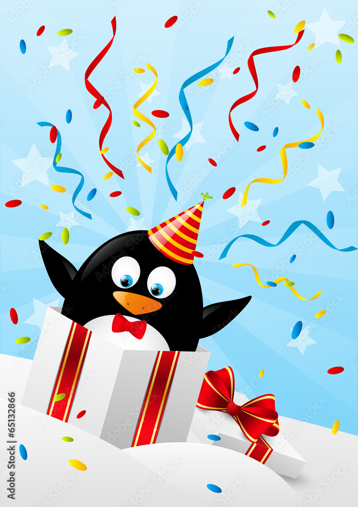 Funny penguin in gift box