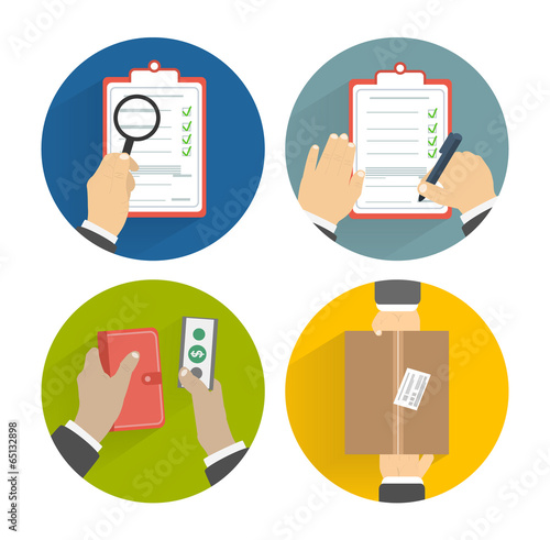 Set of hands clients purchasing
