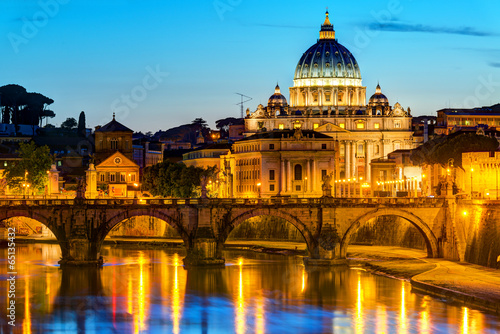 Photography Night view of St Peter's basilica in Vatican, beautiful view of Rome, Italy
