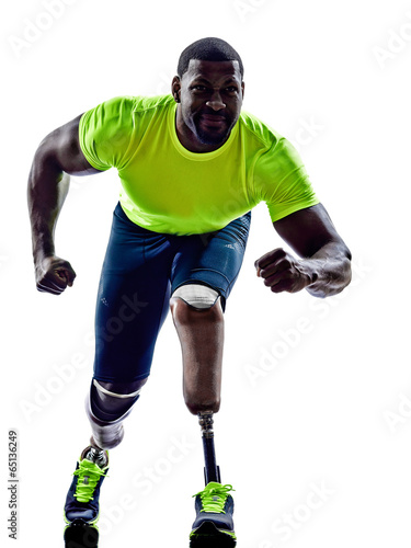 handicapped man joggers starting line legs prosthesis silhouette