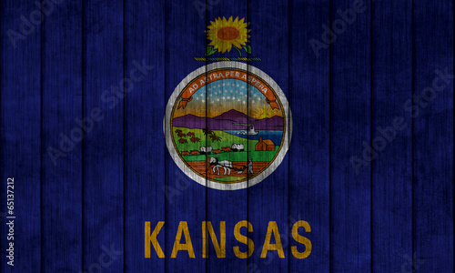 Illustration with flag in map on grunge background - Kansas