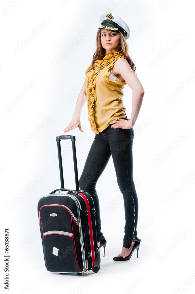 young and beautiful woman with a suitcase young and beautiful woman with a suitcase