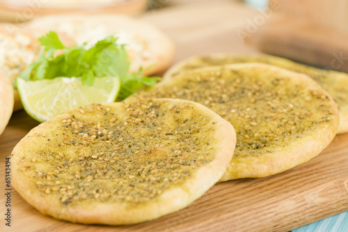 Zaatar & Cheese Manakish - Arabic flatbreads.