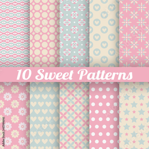 Sweet cute vector seamless patterns (tiling)