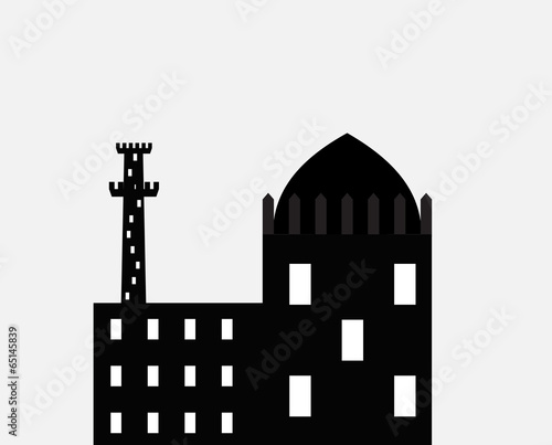 Silhouette of Arab buildings, sea, clouds.