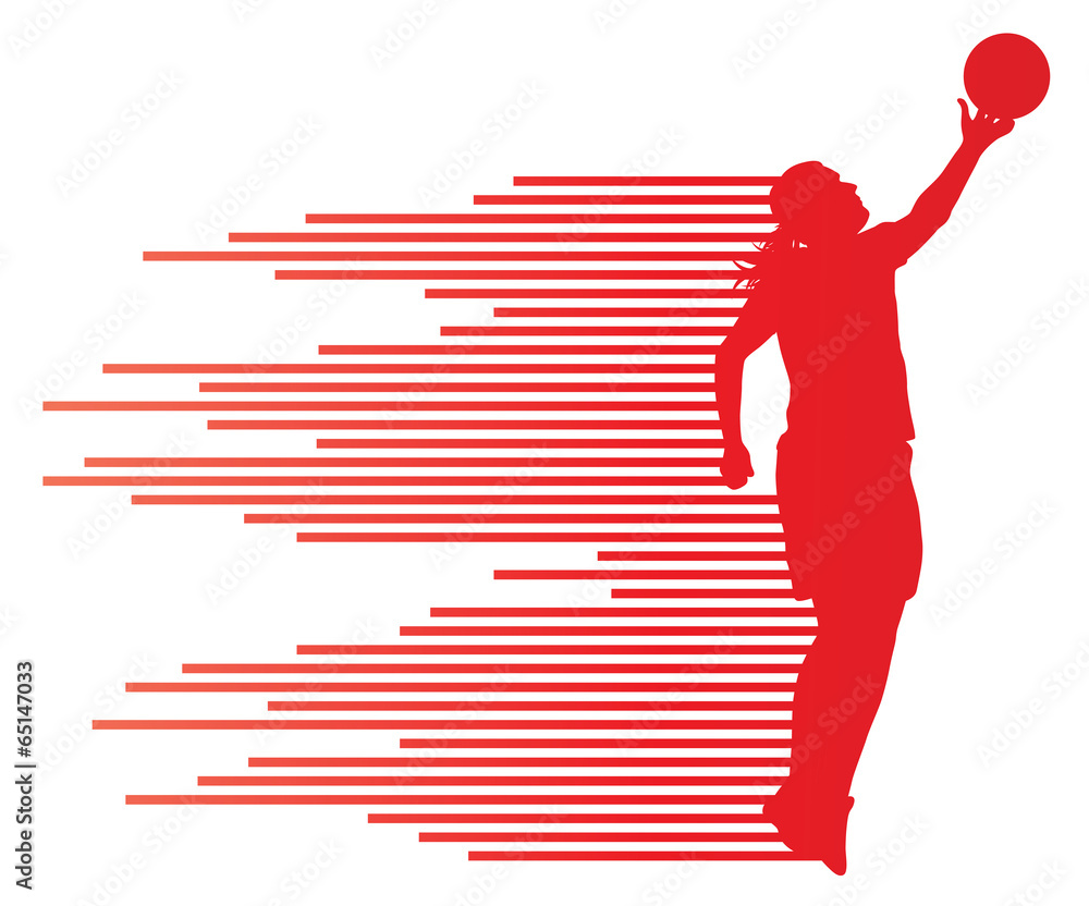 Woman basketball player vector background concept made of colorf