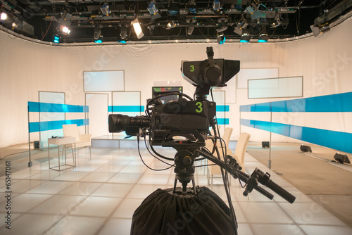 Television studio with camera and lights