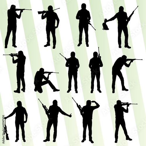 Hunter silhouette set vector background
