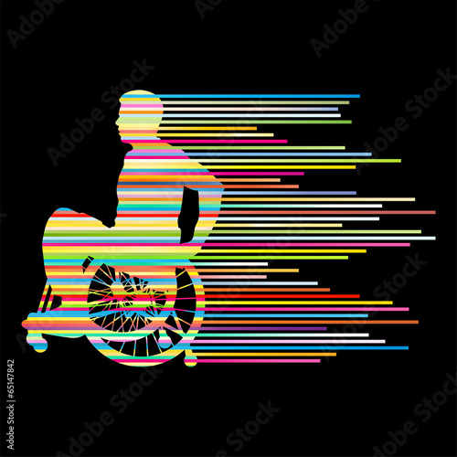 Man in wheelchair disabled people concept made of stripes vector