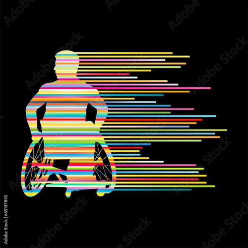 Man in wheelchair disabled people concept made of stripes vector
