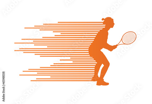 Tennis player abstract vector background concept made of stripes