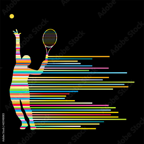 Tennis player abstract vector background concept made of stripes
