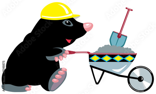 cartoon mole builder with wheelbarrow
