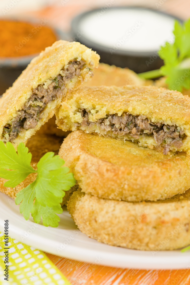Batata Chap - Middle Eastern potato croquette filled with lamb Batata Chap - Middle Eastern potato croquette filled with lamb