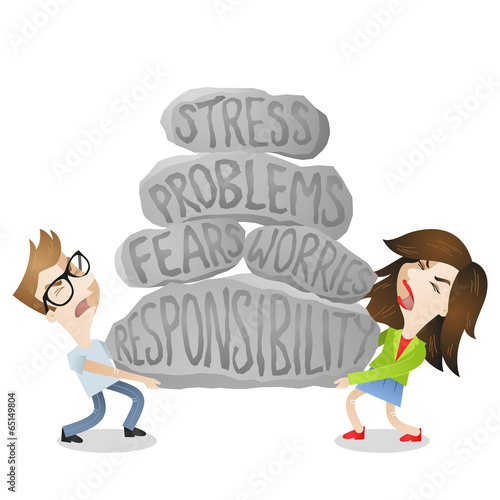 Couple, rocks, stress, problems, fears, worries, responsibility