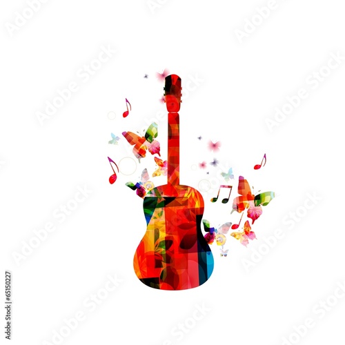 Colorful music background with guitar