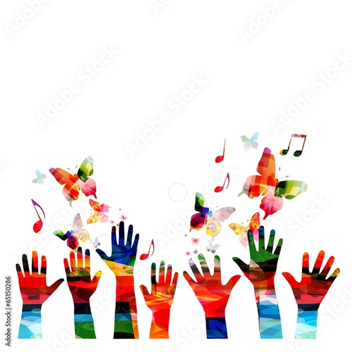 Colorful vector hands background with butterflies