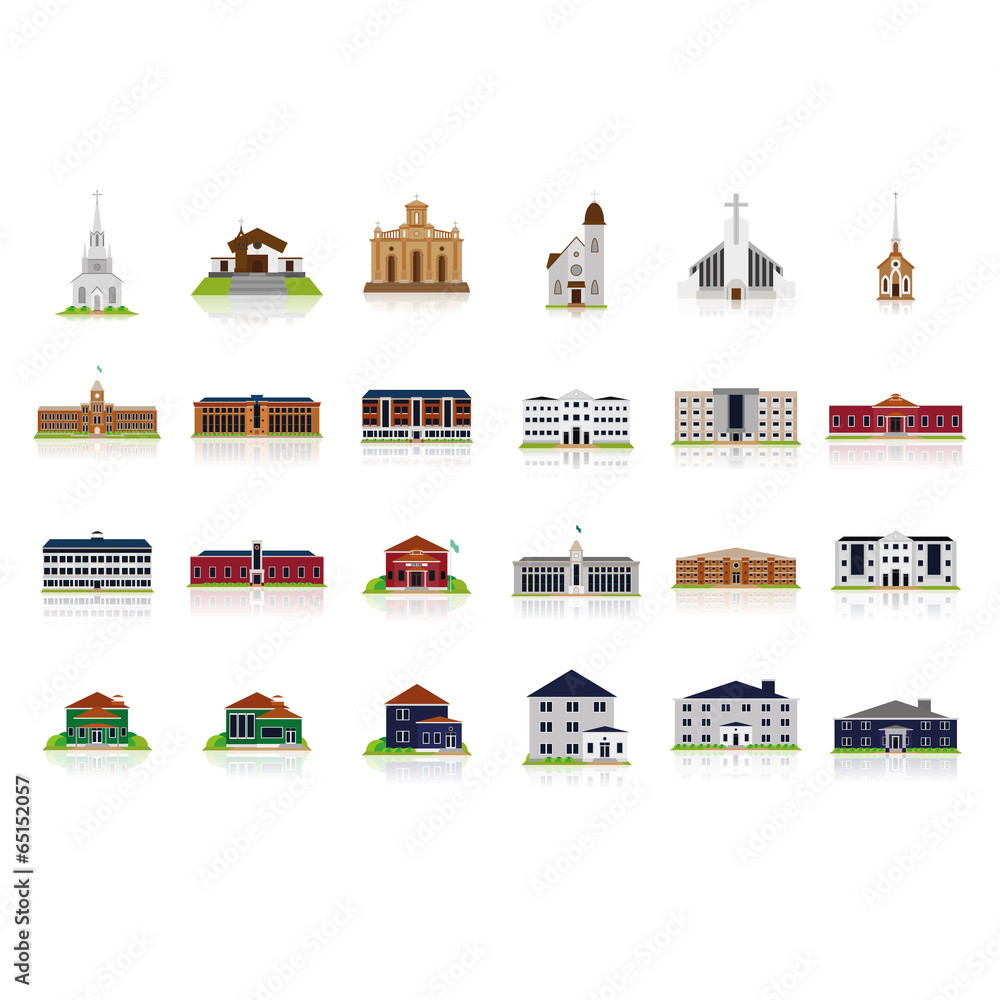 Naklejka premium Set Of Different Buildings Isolated On White Background