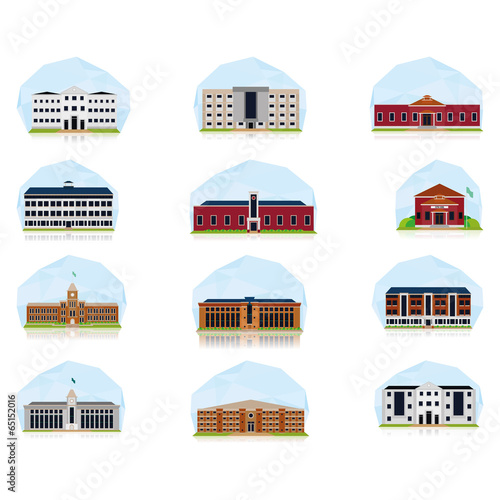 Set Of Different Buildings Isolated On White Background