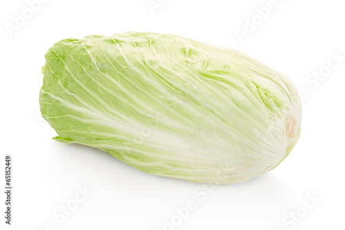Green long cabbage on white, clipping path included