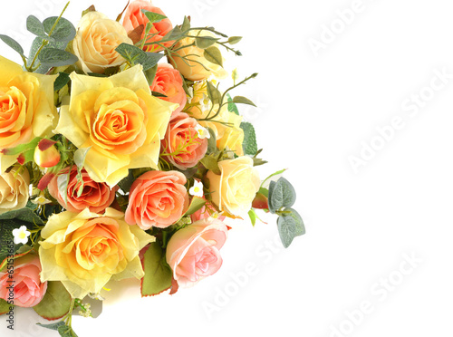 Rose, artificial flowers bouquet isolated on white