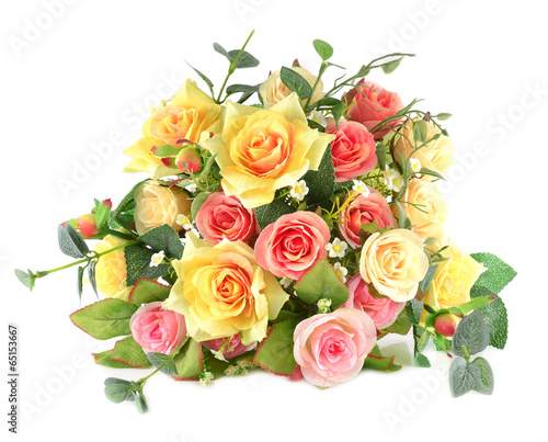 Rose  artificial flowers bouquet  isolated on white