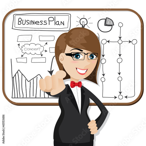 cartoon businesswoman with business plan