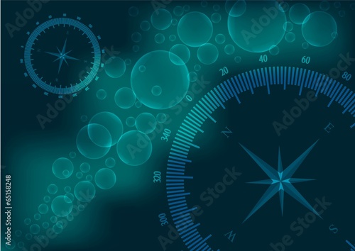 Background with compass sign on blue background