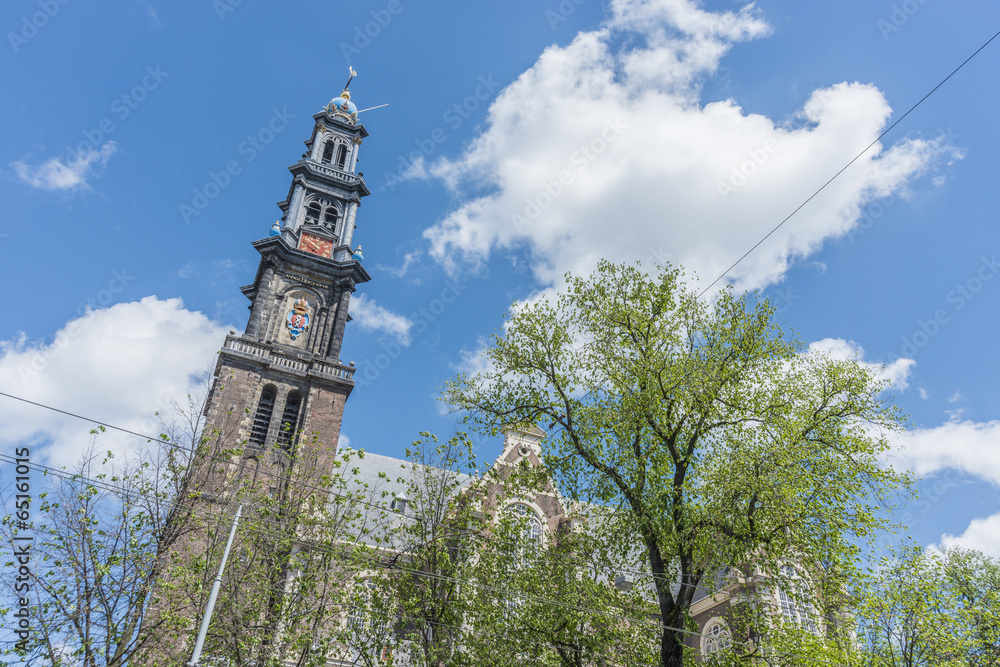 Fototapeta premium Western church in Amsterdam, Netherlands.