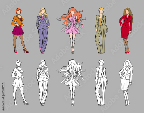 Fashion models in sketchy/hand-drawing style
