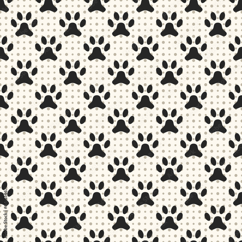 Seamless animal pattern of paw footprint and dot. Endless textur Seamless animal pattern of paw footprint and dot. Endless textur