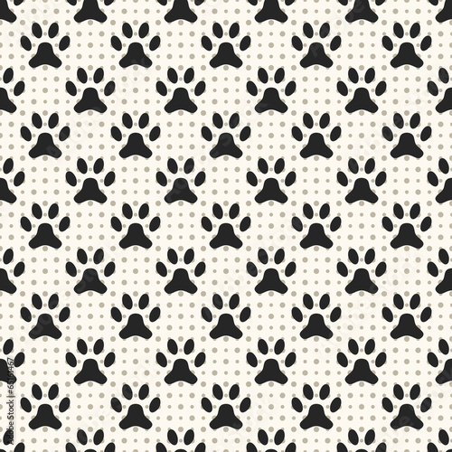 Seamless animal pattern of paw footprint and dot. Endless textur