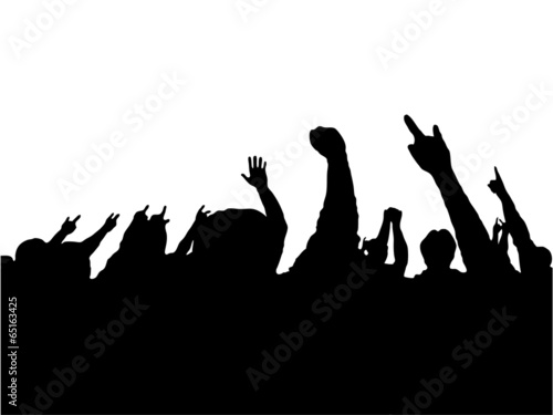 crowd of people with hands up