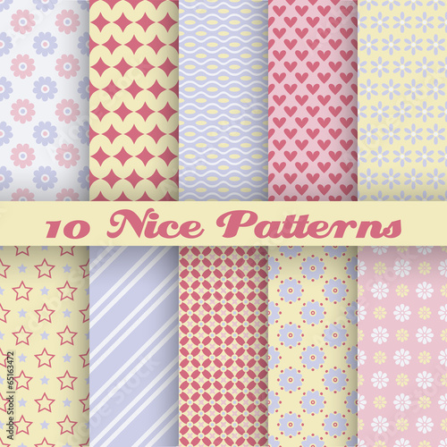 Charming different vector seamless patterns (tiling).