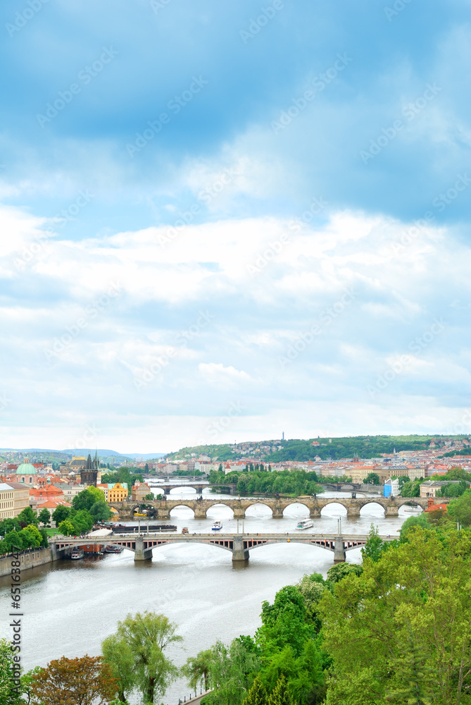 Prague and its multiple bridges across Vltava river
