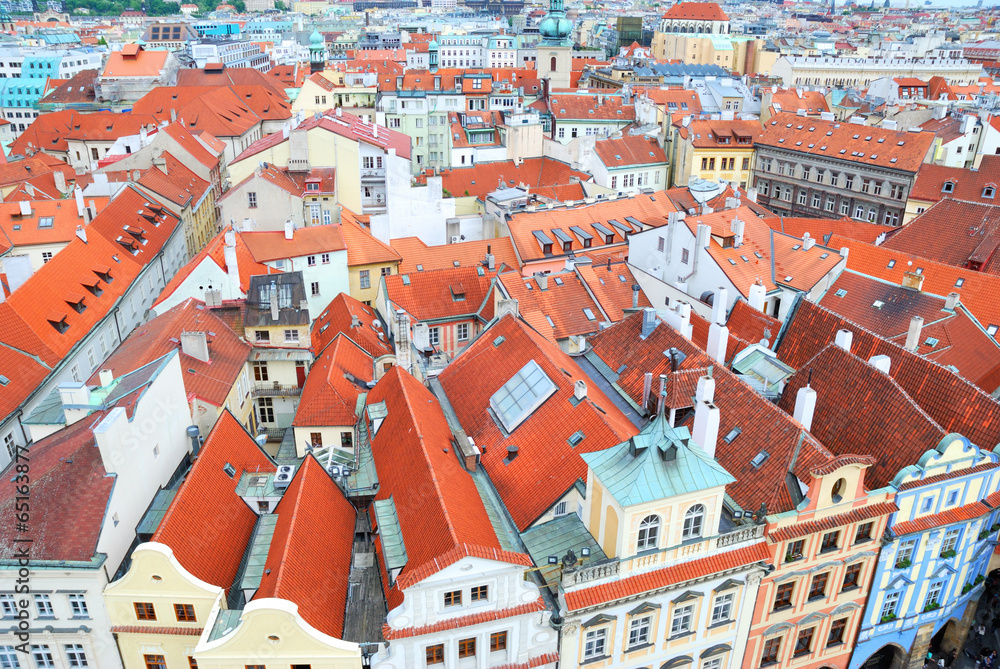 Rooftops view from the Town Hall tower in Prague, Czech Republic