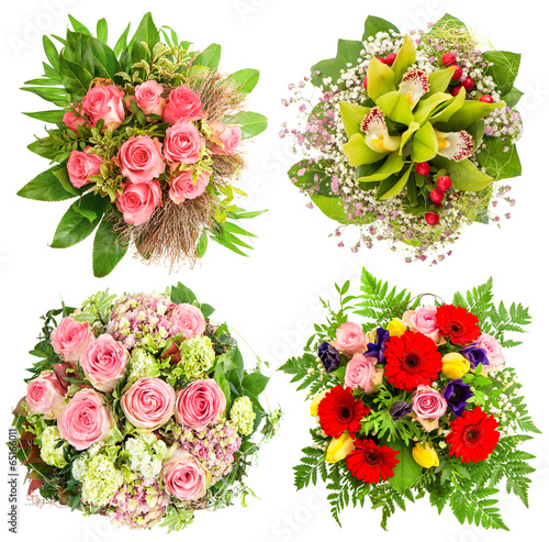 Fototapeta Naklejka Na Ścianę i Meble -  bouquet of fresh pink roses, orchid flowers, red gerber