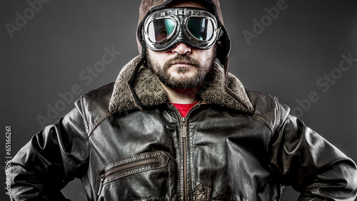 Travel, pilot cap and goggles motorcycle vintage style