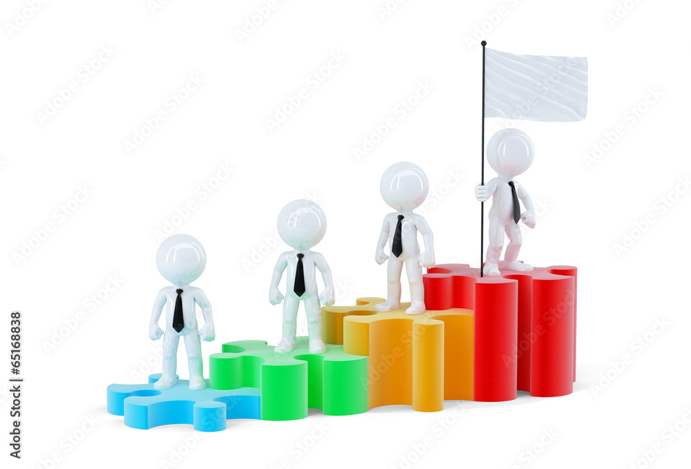 Business team standing on graph bars. Isolated. Clipping path Business team standing on graph bars. Isolated. Clipping path