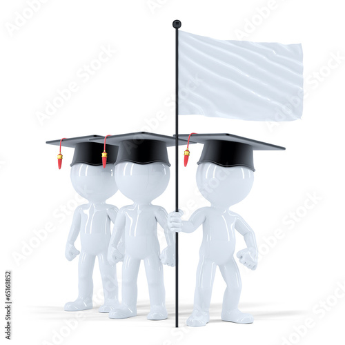 Group of students with blank flag. Isolated + clipping path photo