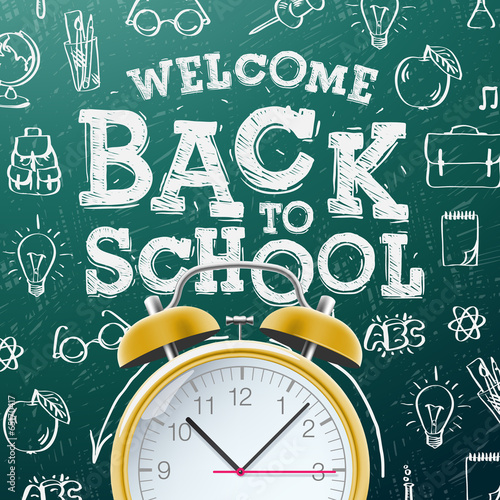 Welcome back to school sale background  with alarm clock