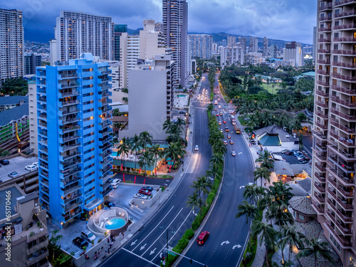 Waikiki skyline in the evening