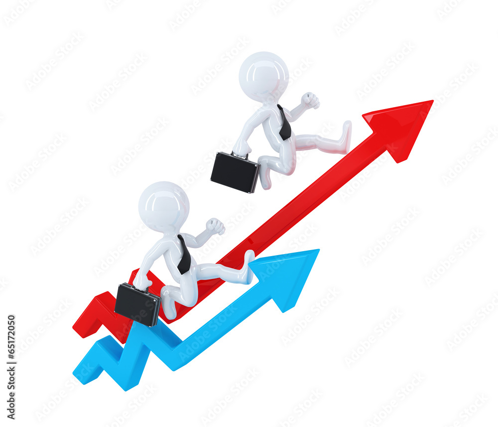 Businesspeople running over graph arrows. Isolated Businesspeople running over graph arrows. Isolated