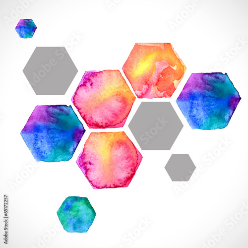 Watercolor bright hexagon over white