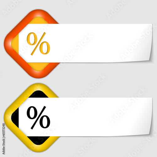 set of two icons with paper on note and percent sign