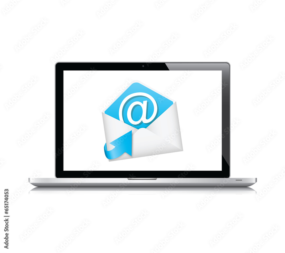 E-mail vector icon concept with laptop isolated on white E-mail vector icon concept with laptop isolated on white