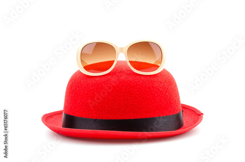 Red hat sunglasses isolated white background
