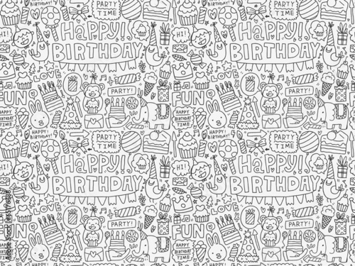 Seamless Doodle Birthday party pattern background