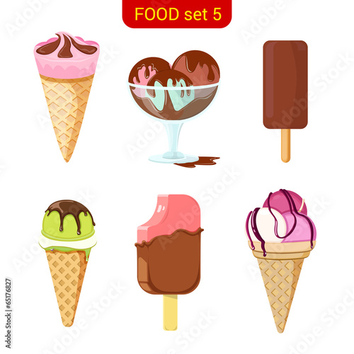 Sweet ice cream vector icon set. Ice-cream types.